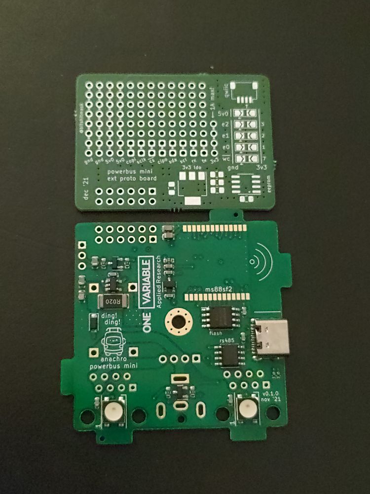 Semi-populated circuit boards showing the Powerbus Mini and extension board